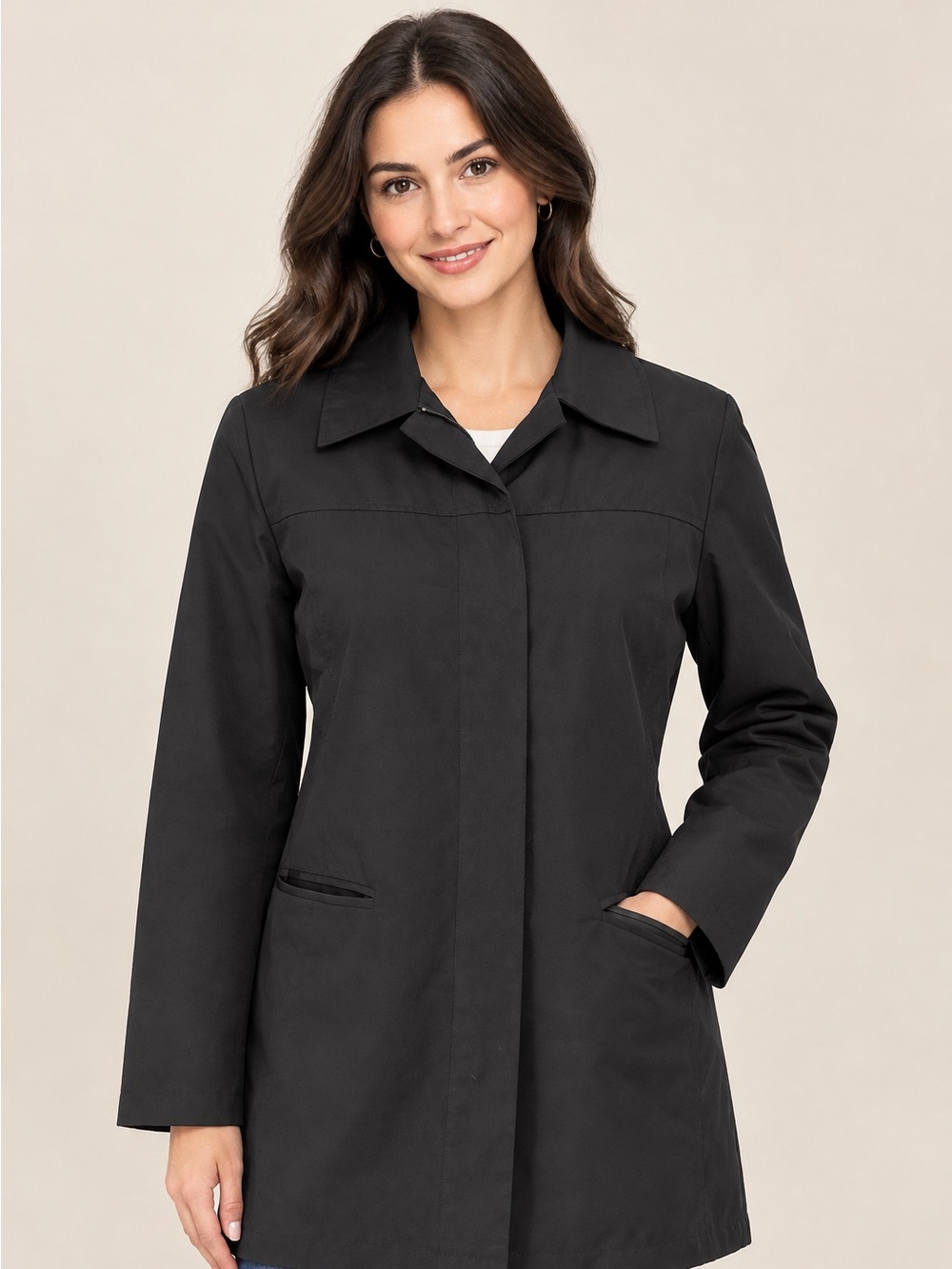 VTG Express World Women's Black Trench Coat convertible Removable Quilted Liner